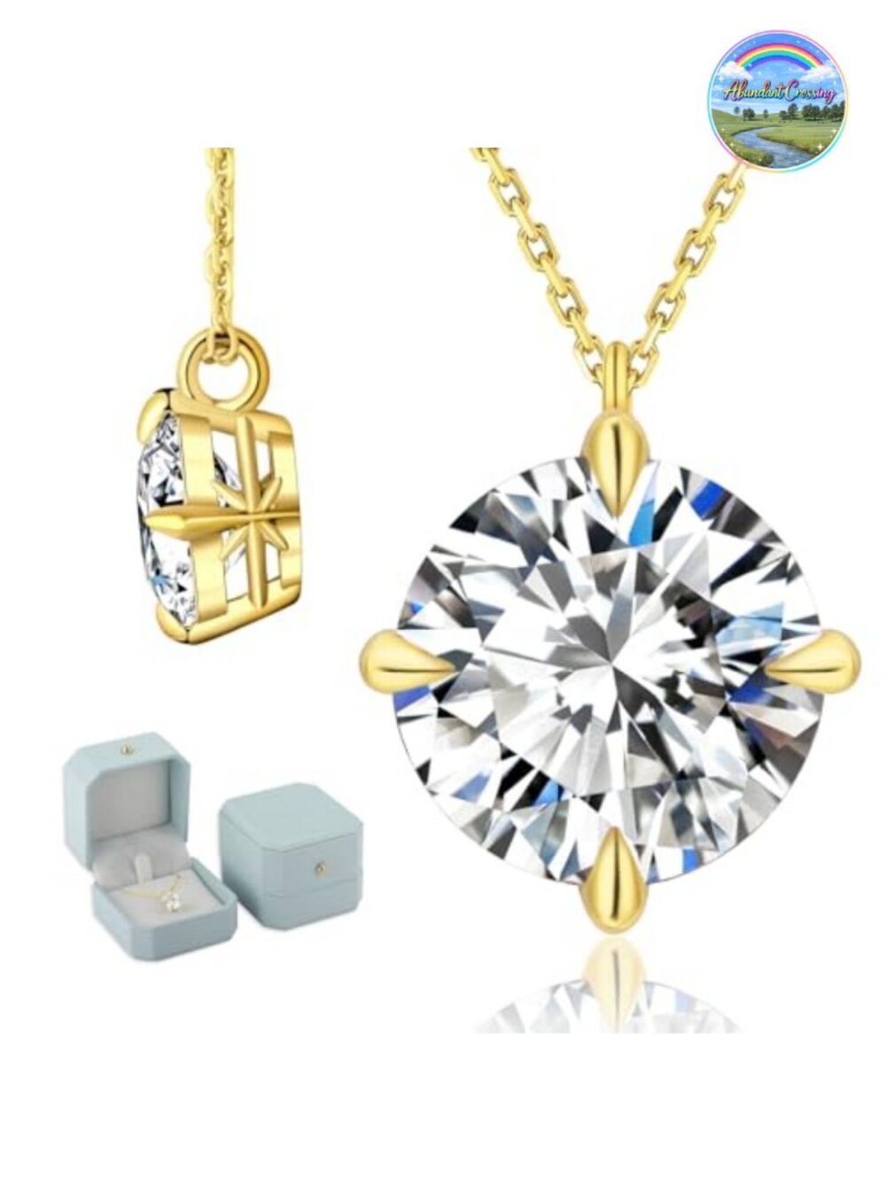 Moissanite Solitaire Pendant Necklace for Women, 14K White Gold Plated Sterling